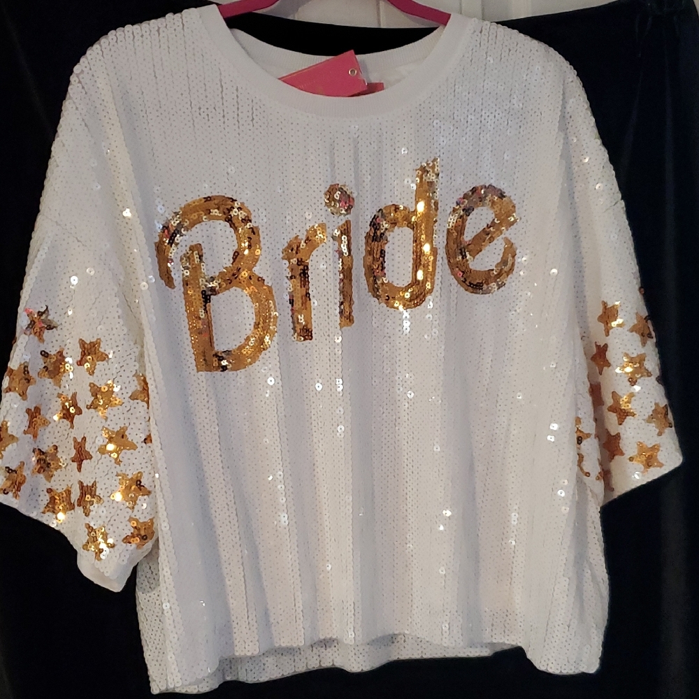 Simply Southern White and Gold Sequin Bride Tee